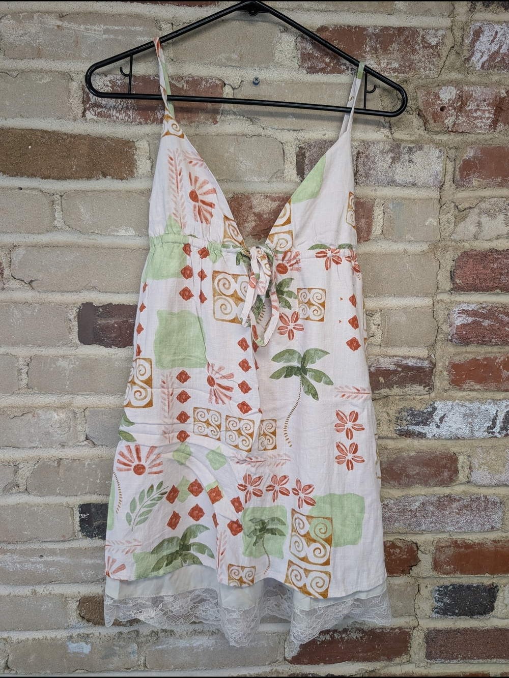 Women’s Mini Sundress with Green & Rust Print